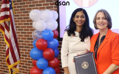 Rep. Kathy Castor honors PikMyKid co-founders Chitra Kanagaraj and Saravana Pat Bhava with the 2025 American Dream Award